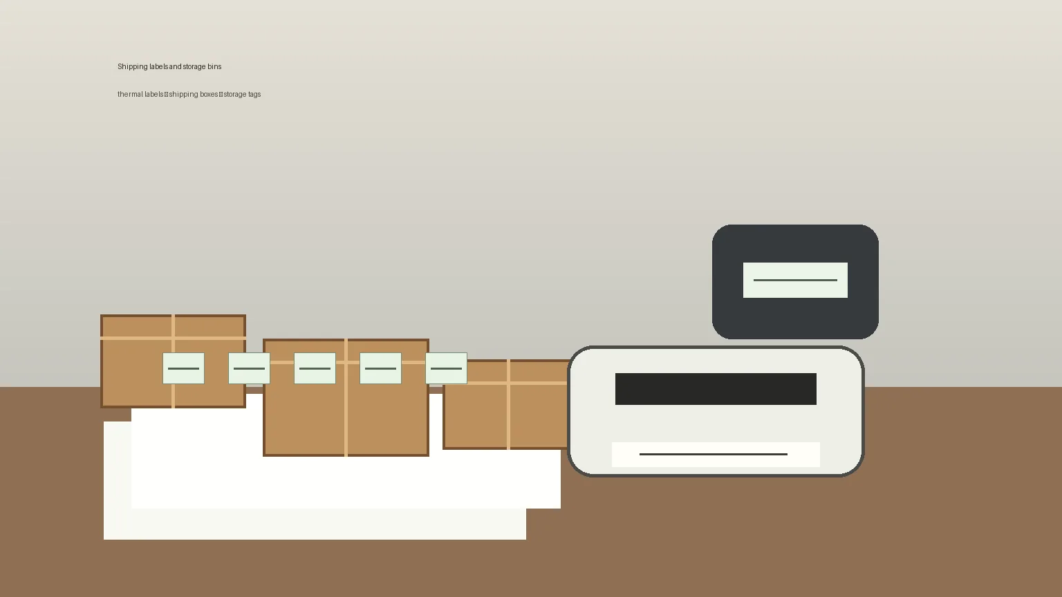 portable label printer beside shipping boxes and storage labels